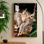 Radha Krishna on Floral Swing Acrylic Wall Art DECORMANTRA