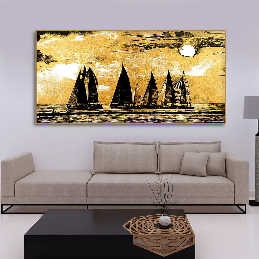Wall Canvas Painting of Boat Sunset Over Ocean Decor Mantra