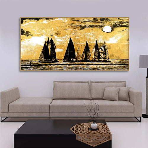 Wall Canvas Painting of Boat Sunset Over Ocean Decor Mantra