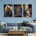 Golden Leaf Flower Floating Canvas Wall Painting Set of Three - Decor Mantra 