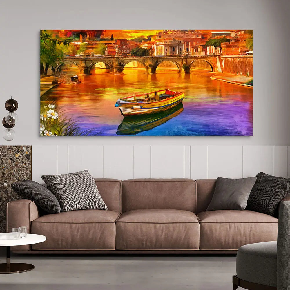Beautiful Abstract Lake Scenery Canvas Wall Painting Decor Mantra