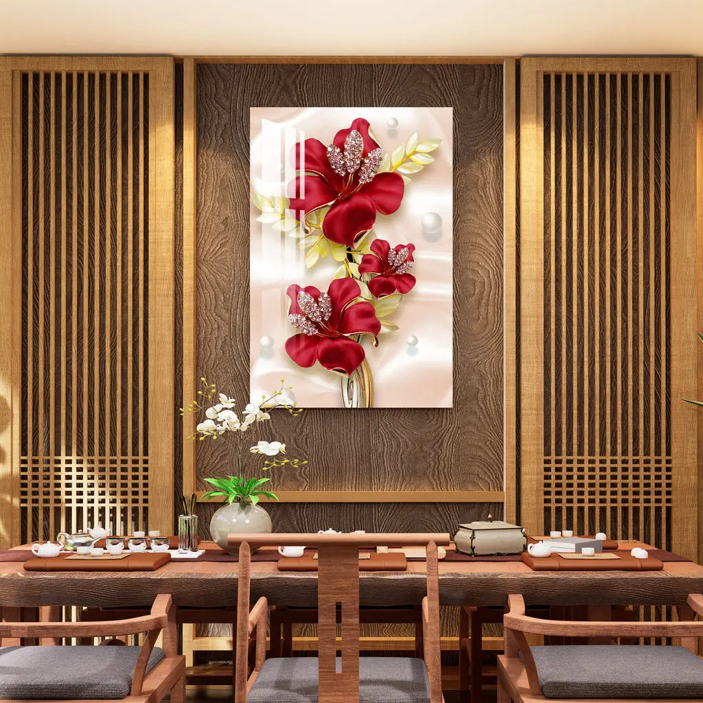 Red Flower Bouquet Acrylic Wall Art DECORMANTRA