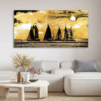 Wall Canvas Painting of Boat Sunset Over Ocean Decor Mantra