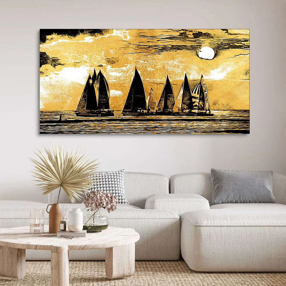 Wall Canvas Painting of Boat Sunset Over Ocean Decor Mantra