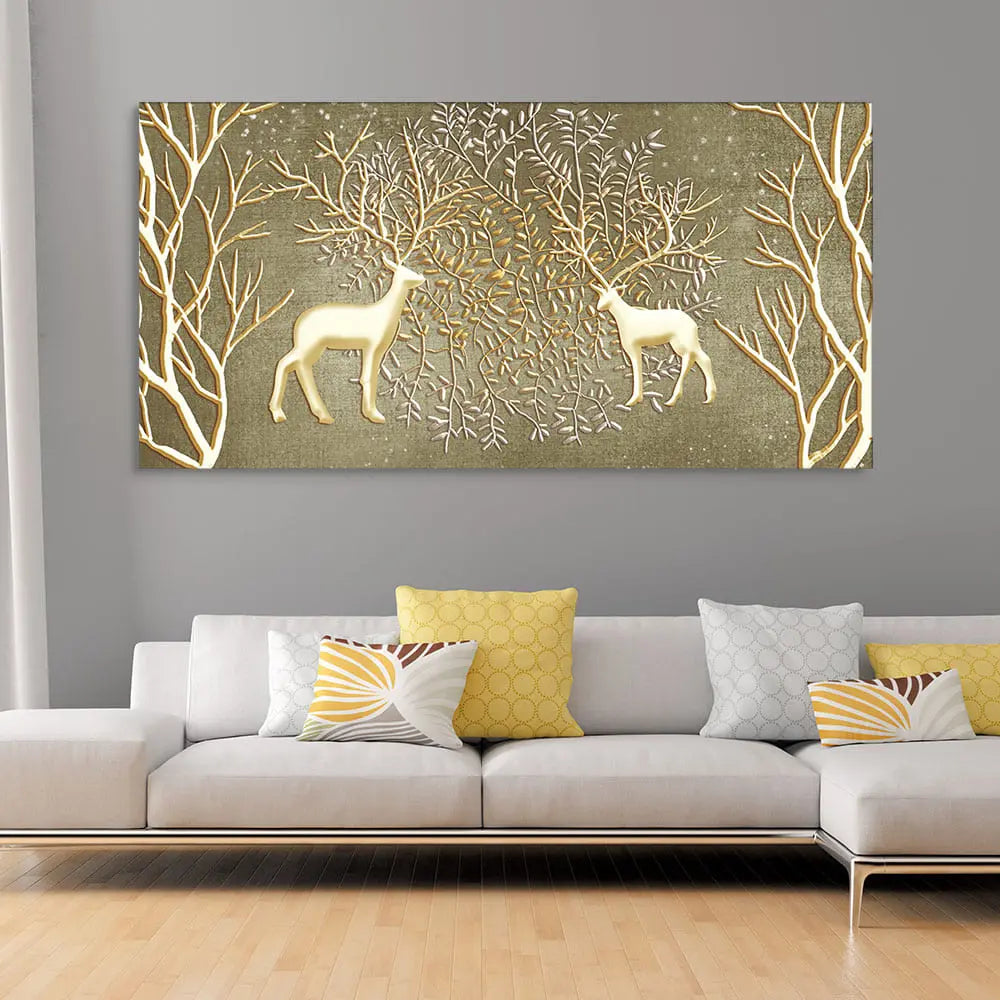 Swamp Deers in Forest Premium Canvas Wall Painting - Harshita Craft