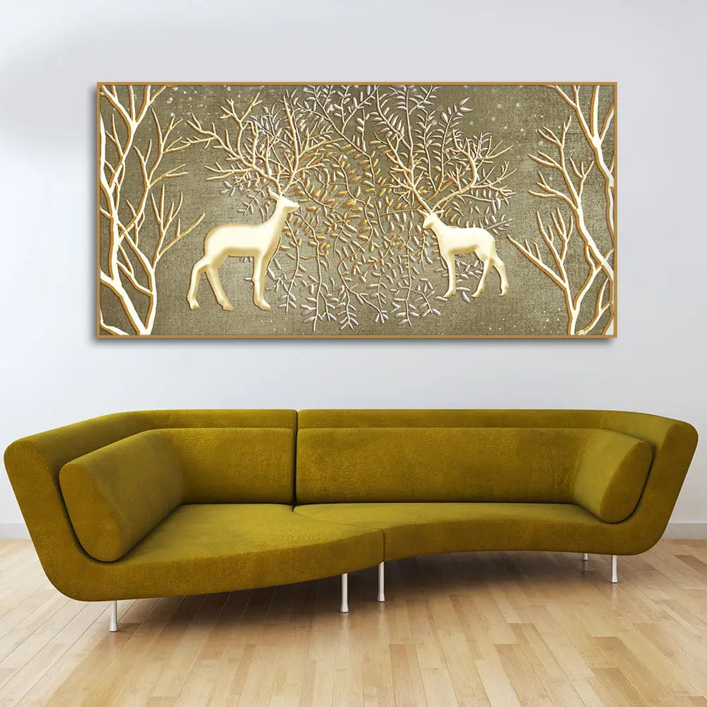 Swamp Deers in Forest Premium Canvas Wall Painting - Harshita Craft