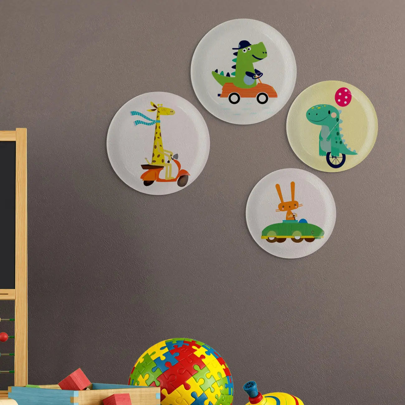 Playful Art for Kids' Rooms Dino porcelain plate - Harshita Craft