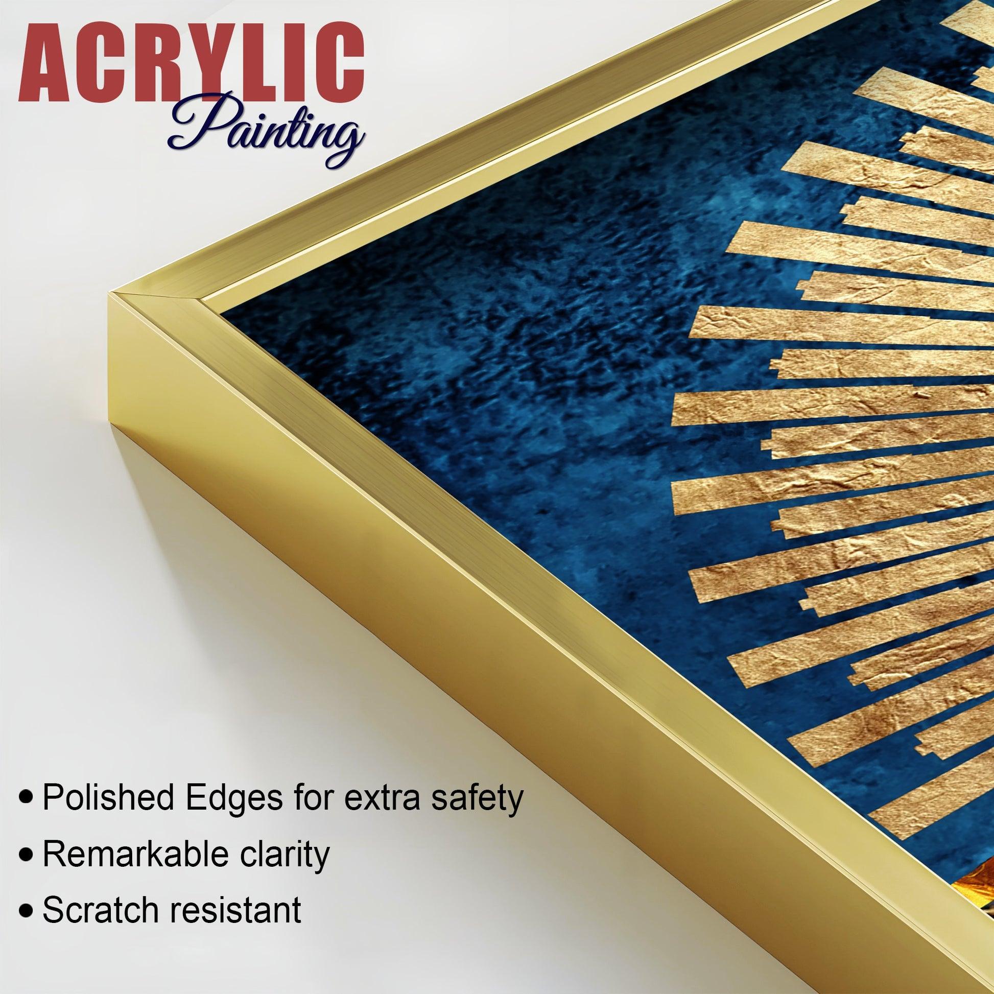 Golden Rising Sun Acrylic Floating Wall Painting Set of 2 - Decor Mantra 