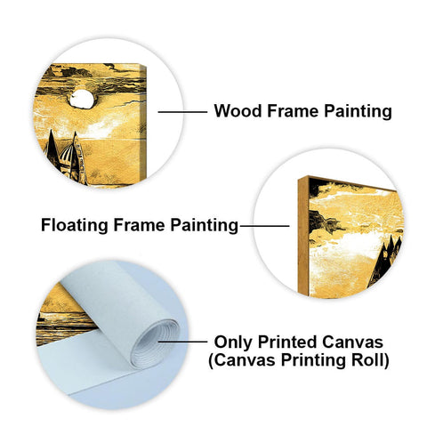 Wall Canvas Painting of Boat Sunset Over Ocean