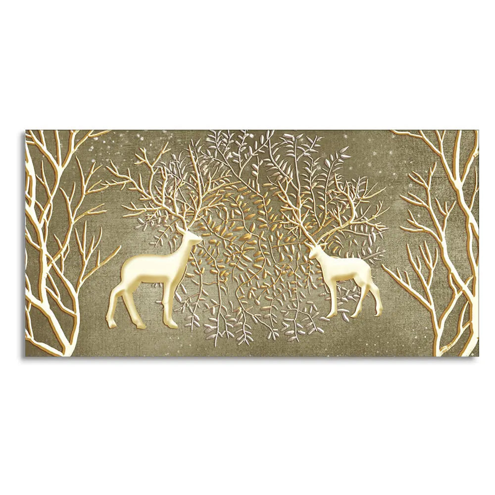 Swamp Deers in Forest Premium Canvas Wall Painting - Harshita Craft