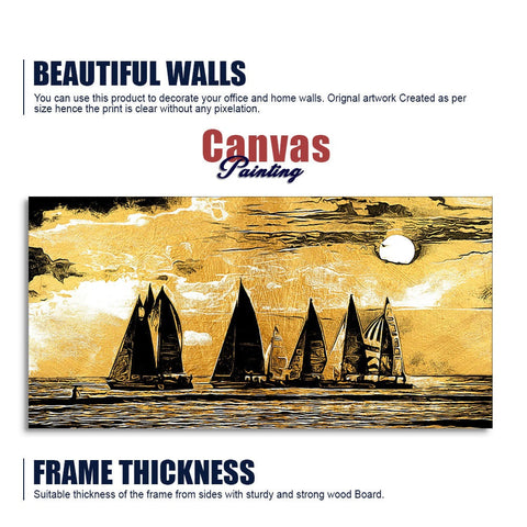 Wall Canvas Painting of Boat Sunset Over Ocean