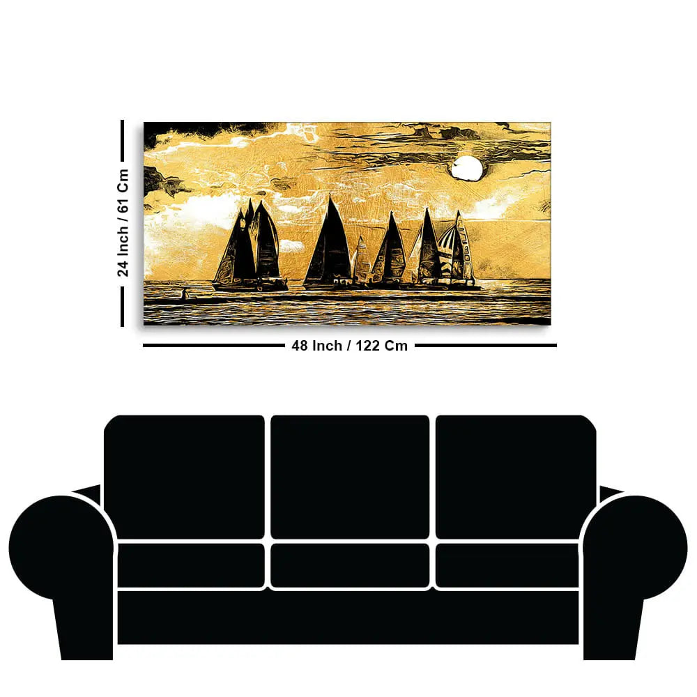Wall Canvas Painting of Boat Sunset Over Ocean Decor Mantra