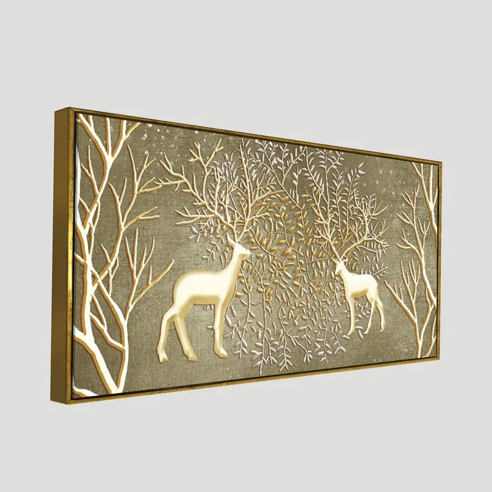 Swamp Deers in Forest Premium Canvas Wall Painting - Harshita Craft