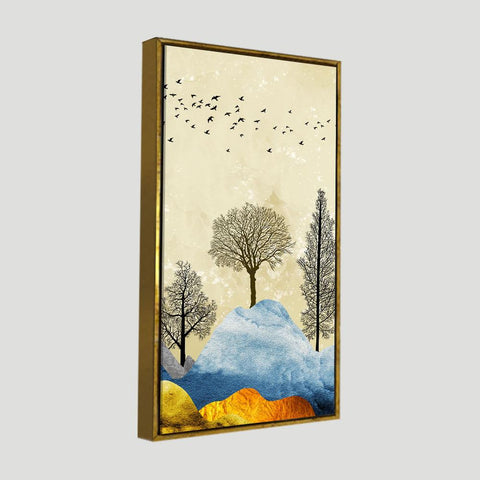 Beautiful Mountain Landscape with Trees and Birds Canvas Wall painting - Decor Mantra 
