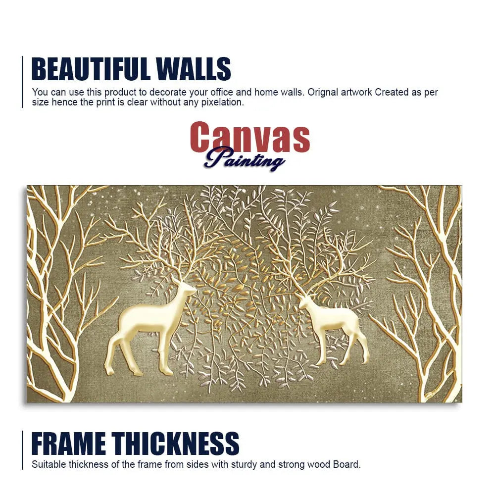 Swamp Deers in Forest Premium Canvas Wall Painting - Harshita Craft