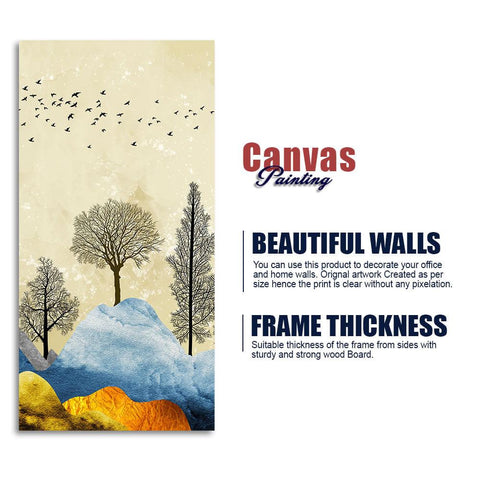 Beautiful Mountain Landscape with Trees and Birds Canvas Wall painting - Decor Mantra 