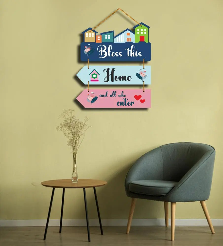 Happy Home Quote Decorative Wall Art MDF Wooden Wall Hanger for Living Room | Bedroom | Home Decor | Gifts | Wood Decoration | Artworks Hangings Ornaments (WH_5804N), Set of 3 - Decor Mantra 