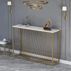Linear Design Golden Metal Stand Console Marble Table - Decor Mantra 
