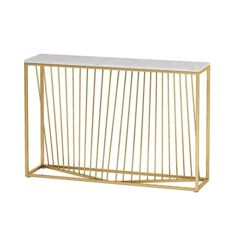 Linear Design Golden Metal Stand Console Marble Table - Decor Mantra 