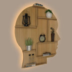 Man Backlit Designer Wooden Wall Shelf / Book Shelf, Light Oak Finish - Decor Mantra 