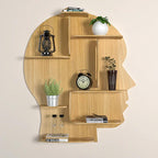 Man Backlit Designer Wooden Wall Shelf / Book Shelf, Light Oak Finish - Decor Mantra 