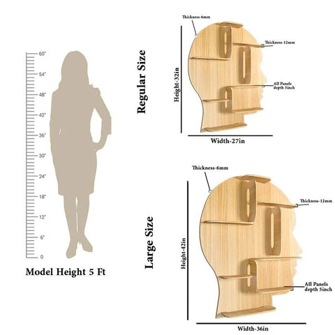 Man Backlit Designer Wooden Wall Shelf / Book Shelf, Light Oak Finish - Decor Mantra 