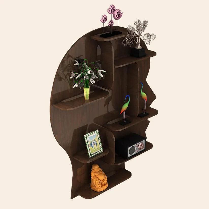 Man Backlit Designer Wooden Wall Shelf / Book Shelf, Walnut Finish - Decor Mantra 