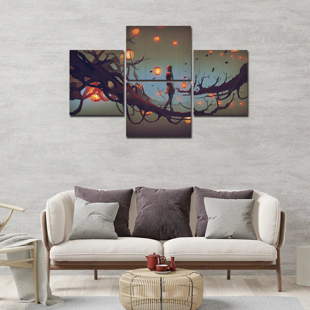 Man Walking in Night Premium Canvas Wall Painting DECORMANTRA