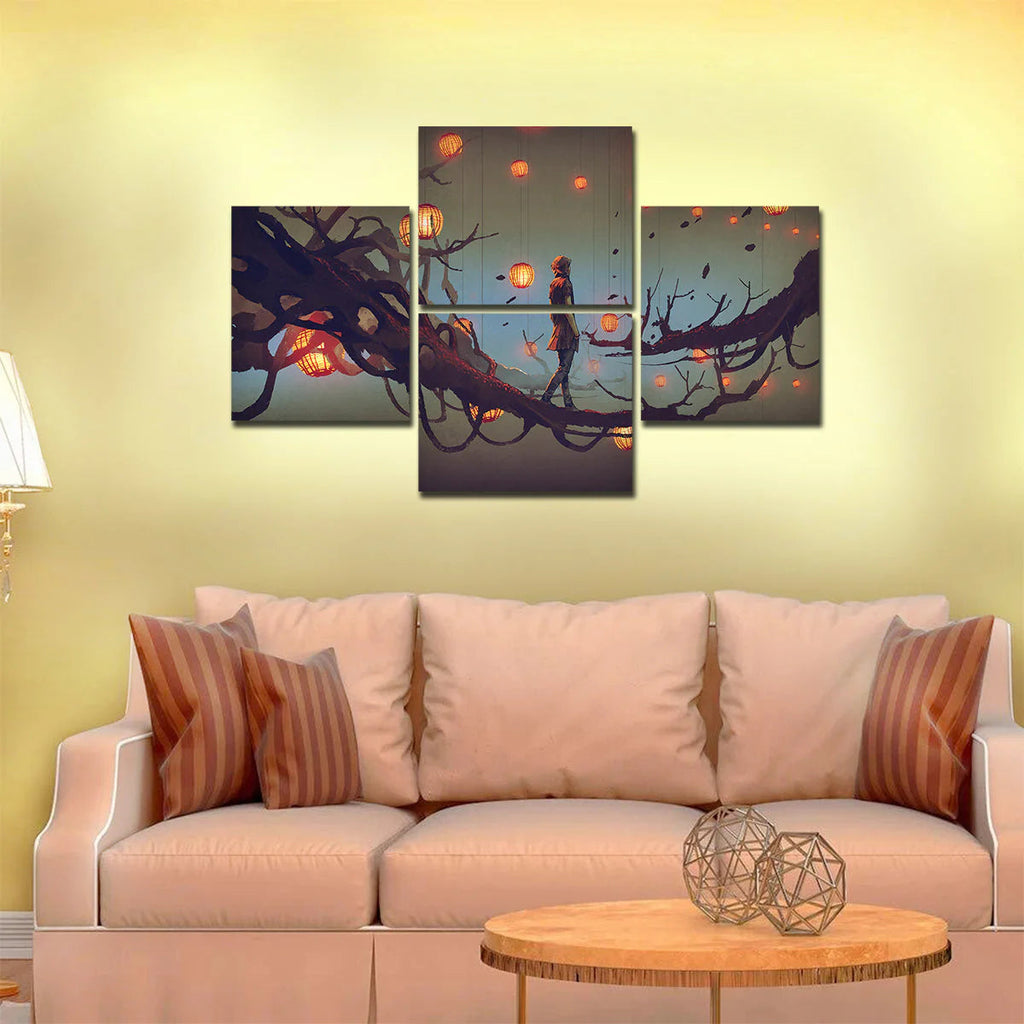 Man Walking in Night Premium Canvas Wall Painting DECORMANTRA