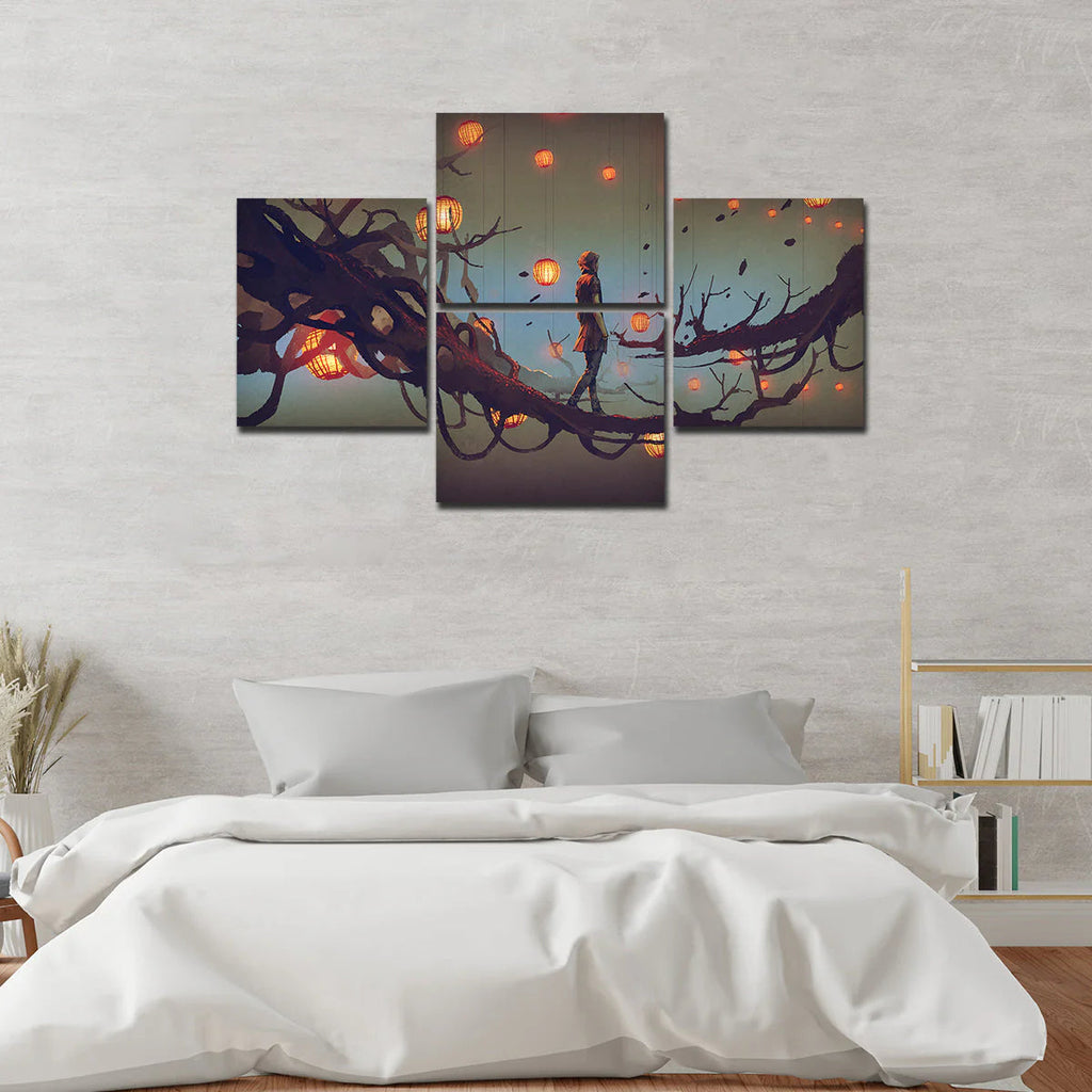 Man Walking in Night Premium Canvas Wall Painting DECORMANTRA