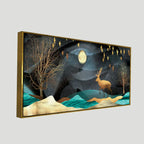 Midnight Golden Deer Scenery Premium Canvas Wall Painting DECORMANTRA