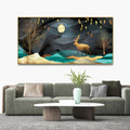 Midnight Golden Deer Scenery Premium Canvas Wall Painting DECORMANTRA