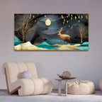 Midnight Golden Deer Scenery Premium Canvas Wall Painting DECORMANTRA