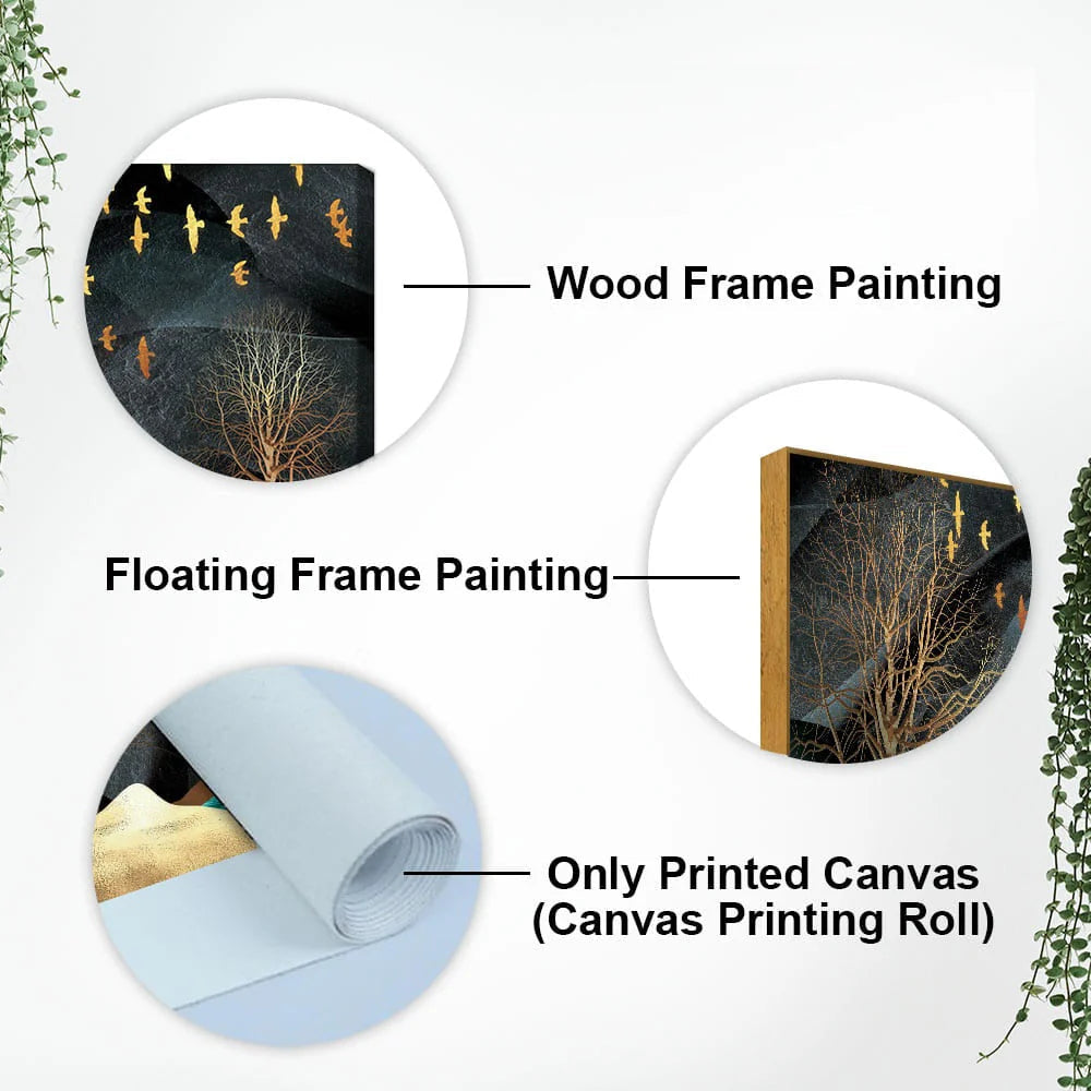 Midnight Golden Deer Scenery Premium Canvas Wall Painting DECORMANTRA
