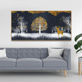 Midnight Golden Deer With Birds Scenery Premium Canvas Wall Painting DECORMANTRA