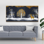 Midnight Golden Deer With Birds Scenery Premium Canvas Wall Painting DECORMANTRA