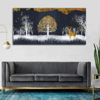 Midnight Golden Deer With Birds Scenery Premium Canvas Wall Painting DECORMANTRA