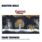 Midnight Golden Deer With Birds Scenery Premium Canvas Wall Painting DECORMANTRA
