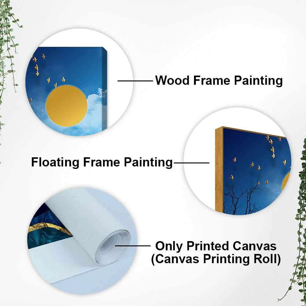 Midnight Golden Deers Scenery with Moon Premium Canvas Wall Painting DECORMANTRA