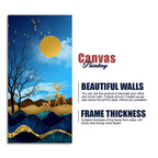 Midnight Golden Deers Scenery with Moon Premium Canvas Wall Painting DECORMANTRA