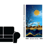 Midnight Golden Deers Scenery with Moon Premium Canvas Wall Painting DECORMANTRA