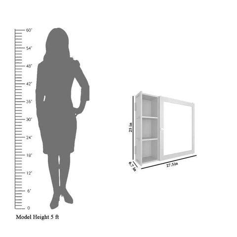 Minimal Design Wooden Bathroom Cabinet Mirror with 5 Spacious Shelves with White Finish - Decor Mantra 