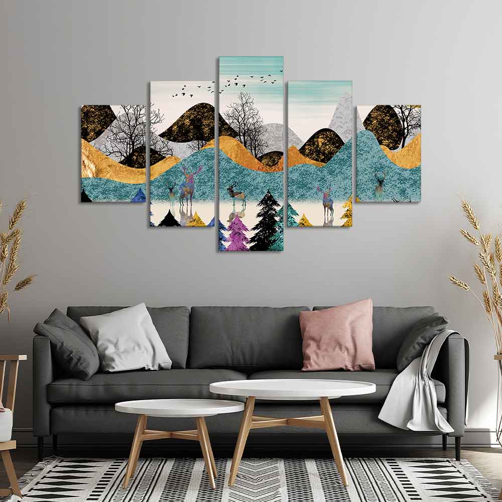 Modern Art Forest Premium Wall Painting Five Pieces Set DECORMANTRA