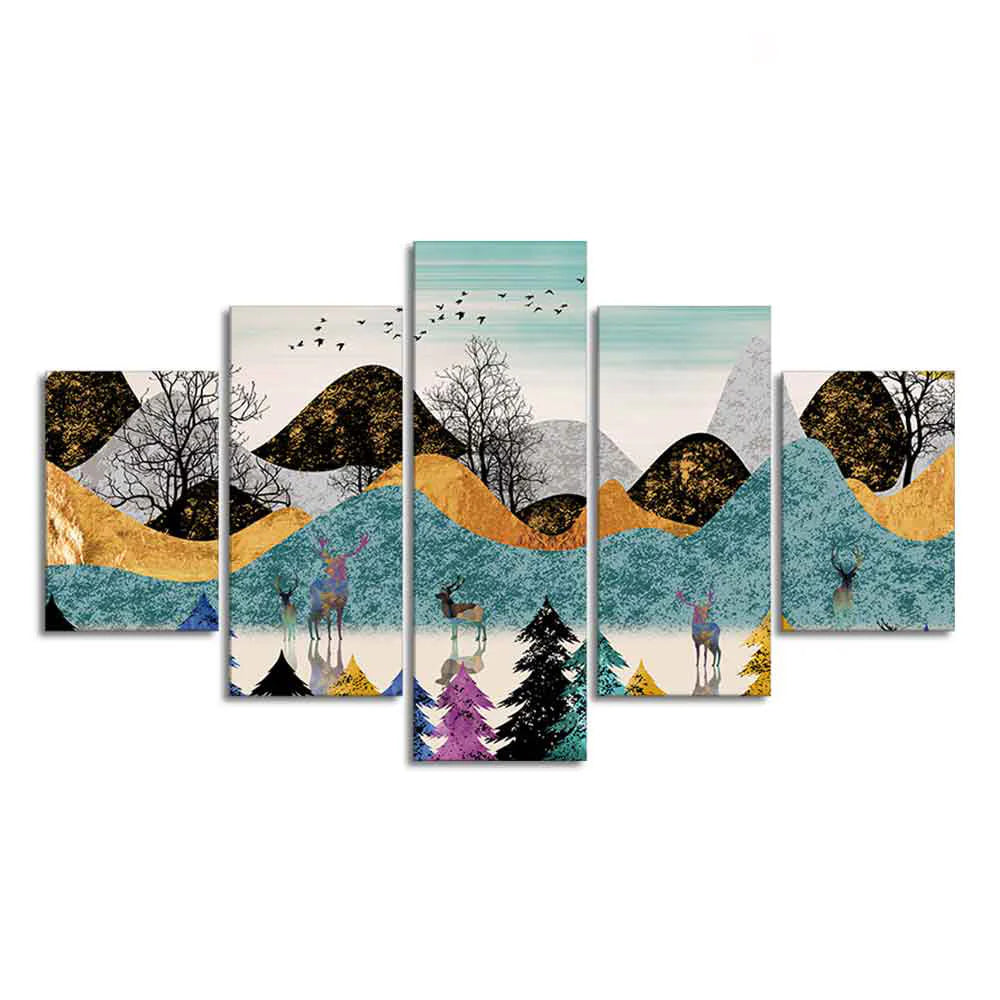 Modern Art Forest Premium Wall Painting Five Pieces Set DECORMANTRA