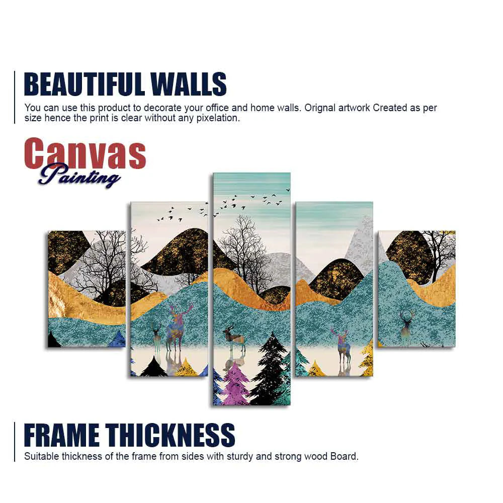 Modern Art Forest Premium Wall Painting Five Pieces Set DECORMANTRA