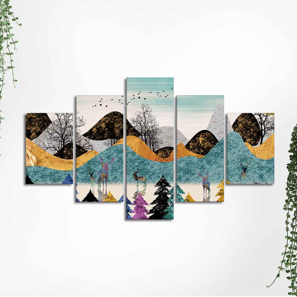 Modern Art Forest Premium Wall Painting Five Pieces Set DECORMANTRA