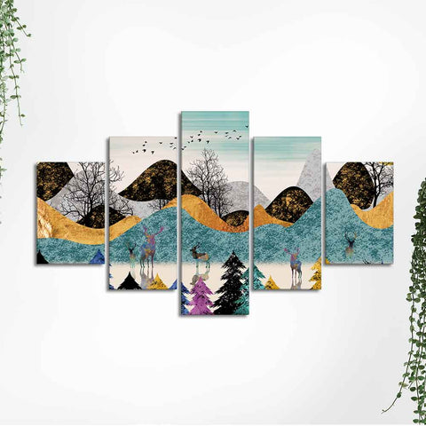 Modern Art Forest Premium Wall Painting Five Pieces Set