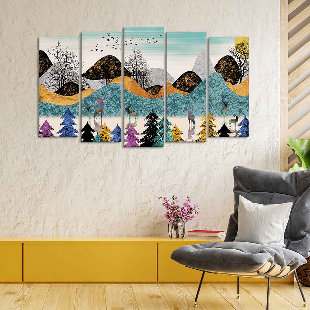 Modern Art Forest Premium Wall Painting Set of 5 Pieces DECORMANTRA