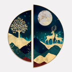 Modern Art of Mountains and Deer Semi Circle Frames Set Of 2 DECORMANTRA