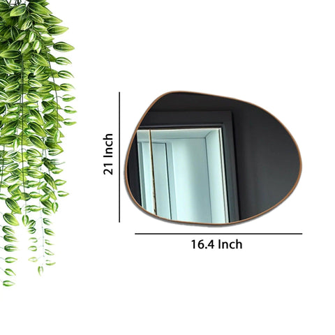 Modern Decorative Asymmetrical Bathroom Mirror with Golden Wooden Finish - Decor Mantra 